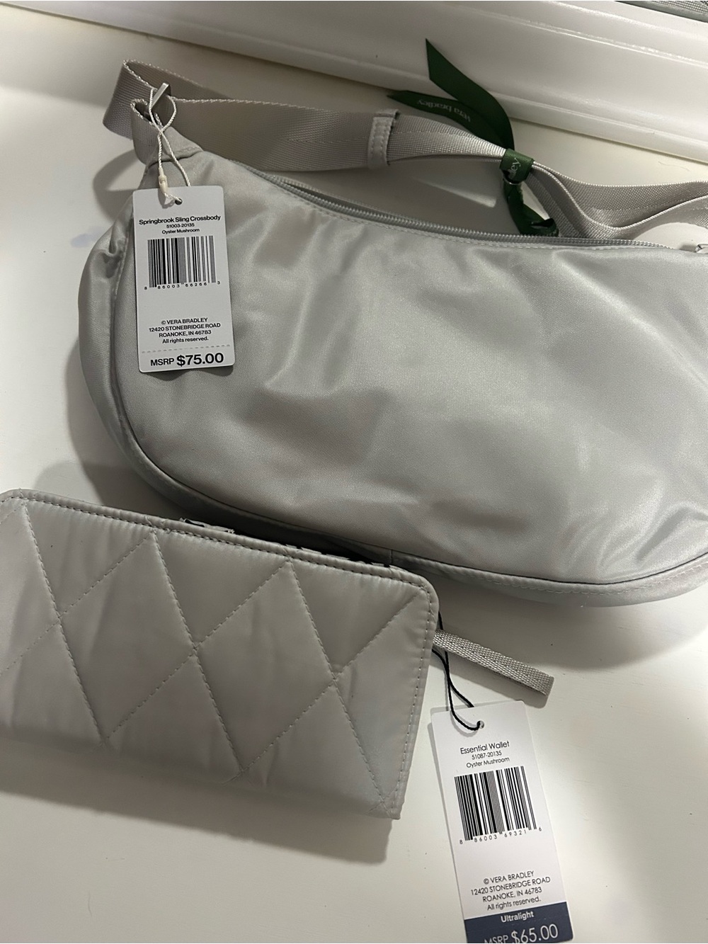 Vera Bradley Light Gray Quilted Wallet with Matching Sling Crossbody